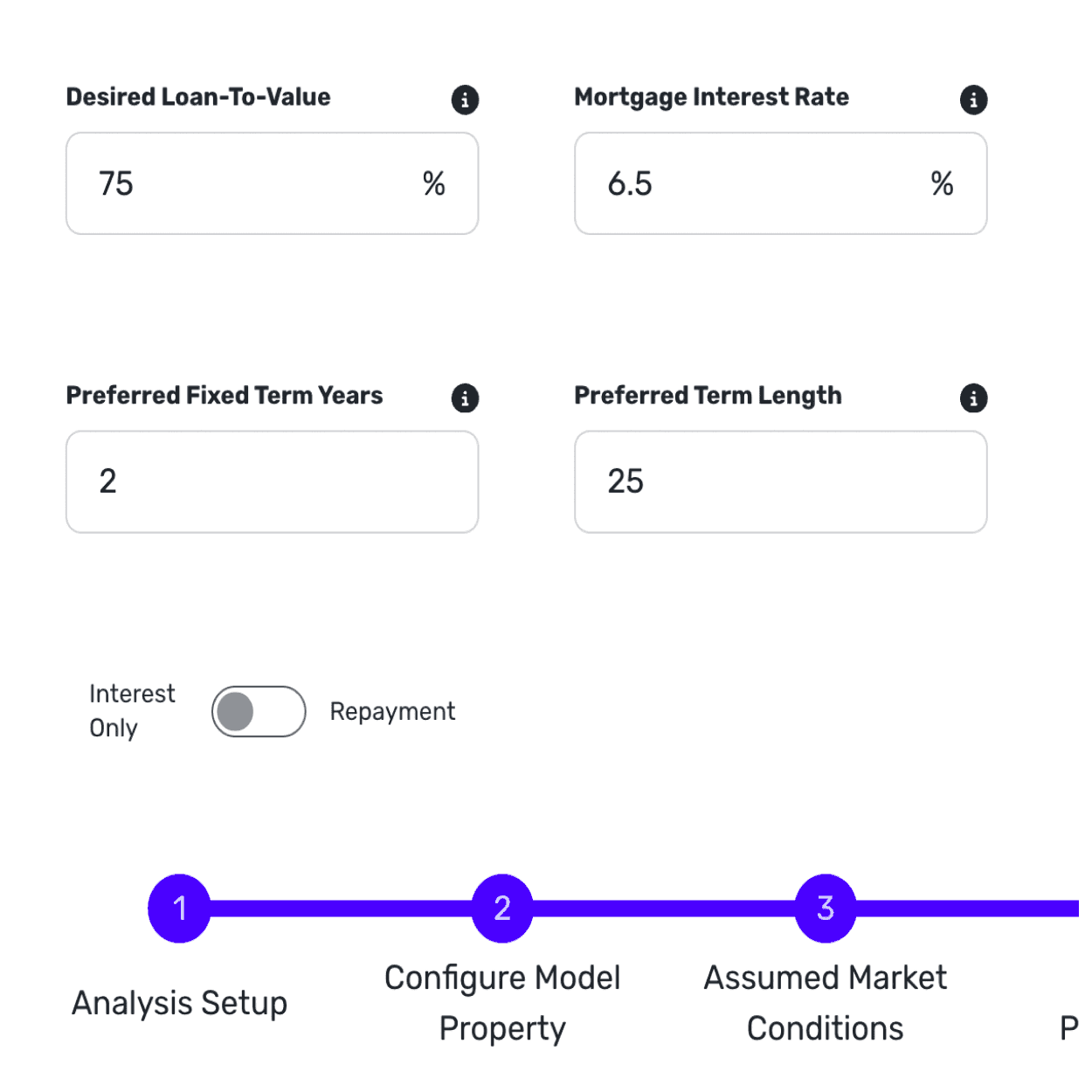 Configure the model with your assumptions on the market and economy.